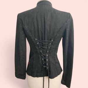 Y2K Vintage Tripp NYC Black Corset Jacket with Hook Eye and Lace Detailing